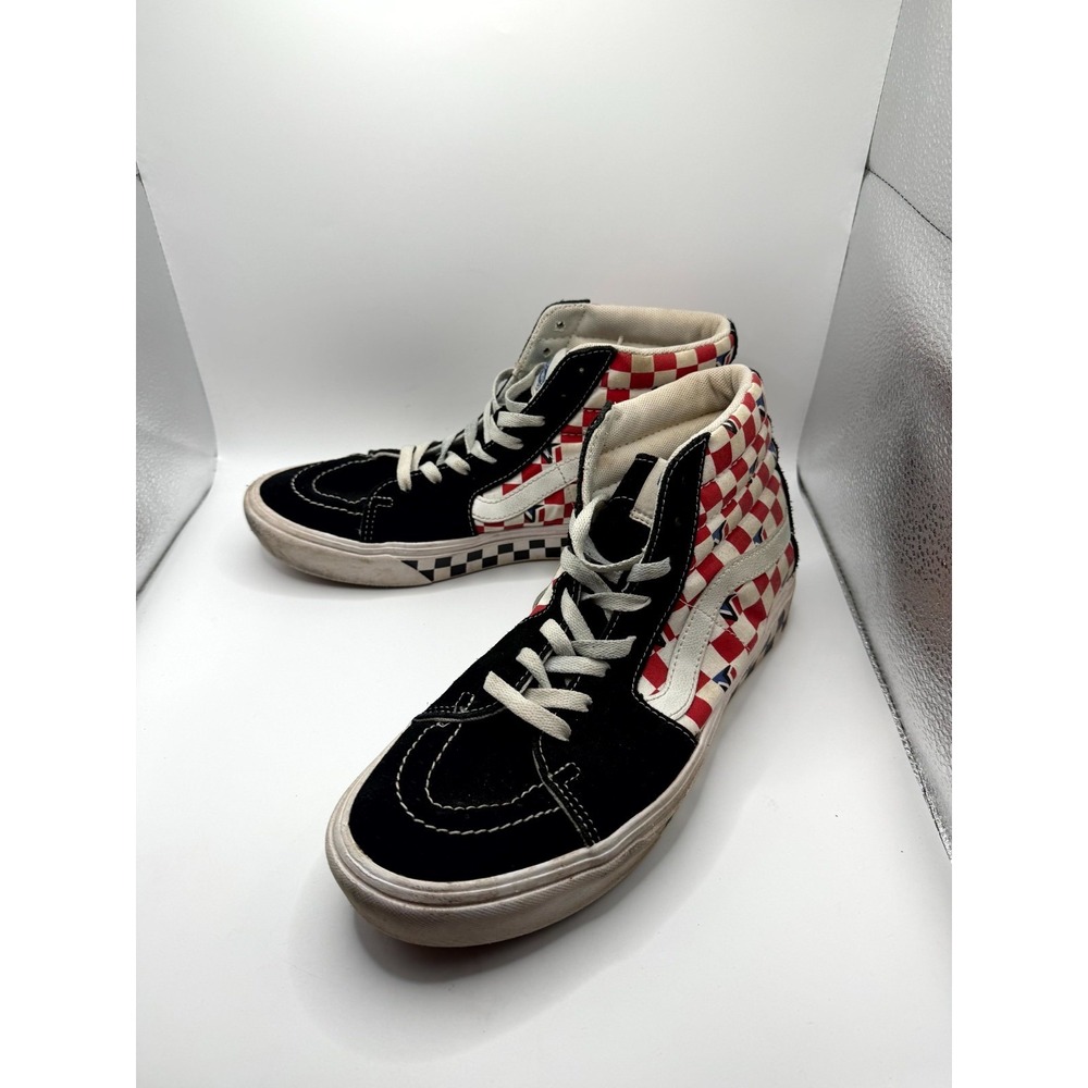 VANS Sk8-Hi Checkerboard Mens 9 Sneaker Black Red‎ White High Top Skate Shoes
